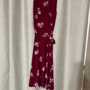 Lauren Ralph Lauren Burgundy Floral Wrap Midi Dress